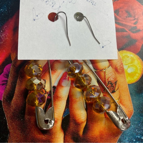 Earrings, Safety Pin Glam Punk Princess Dangling - Picture 2 of 4